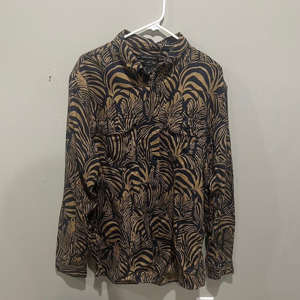 NEW Banana Republic Black and Tan Patterned Shirt size L Tall